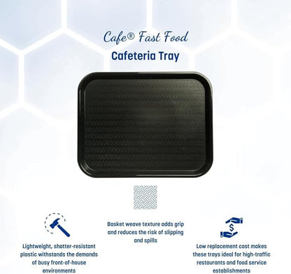 Carlisle FoodService Products Cafe Fast Food Cafeteria Tray with Patterned Surface for Cafeterias, Fast Food, And Dining Room, Plastic, 17.87 X 14 X 0.98 Inches, Black, (Pack of 12)