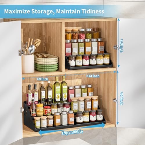 BOIVSHI 3 Tier Spice Rack for Cabinet, Adjustable Shelf, Black