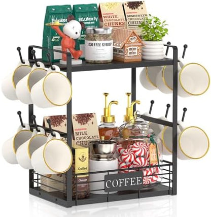 EsLuker.ly Coffee Mug Cup Holder Tree Bar Station Organizer, 2 Tier Black