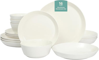 Gibson Home Summer Shades 16 Piece Plates and Bowls Dishes Service for 4 Porcelain Dinnerware Set - White