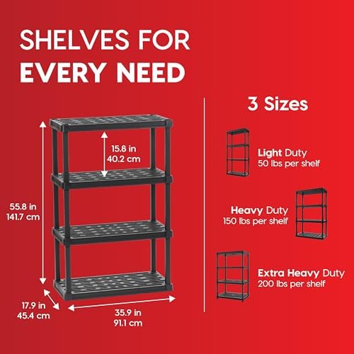 IRIS USA Plastic Storage Shelves |Made in USA| 56"H x 36"W x 18"D - Black