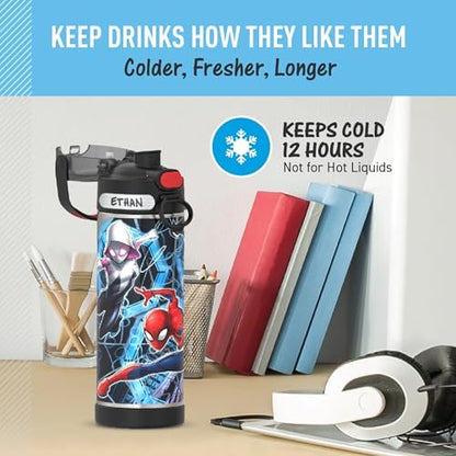THERMOS FUNTAINER 16 Ounce Stainless Steel Vacuum Insulated Bottle with Wide Spout Lid, Spiderman (Pack of 6)