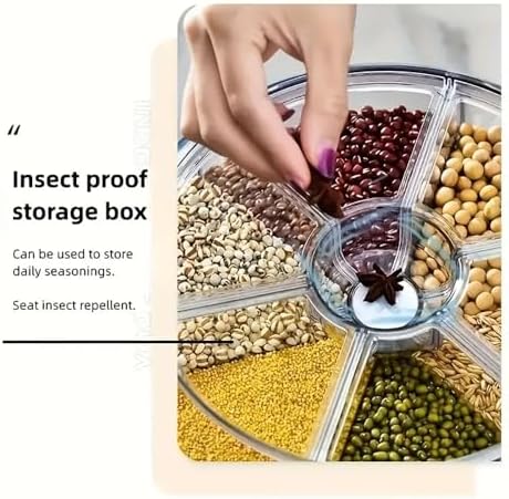 Rice Dispenser, 6-Compartment Rotating Grain Storage Container, Large