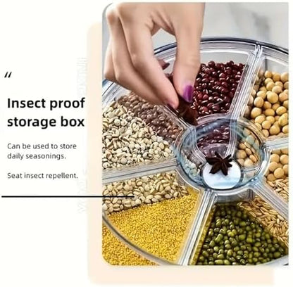 Rice Dispenser, 6-Compartment Rotating Grain Storage Container, Large