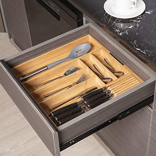 TIOPGHAD Expandable Bamboo Silverware Drawer Organizer Tray, Natural