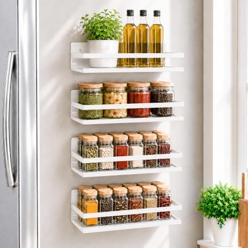 SMRCAD 4 Pack Metal Magnetic Spice Rack for Fridge – Heavy-Duty