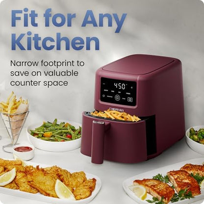 Chefman Compact Air Fryer 3.5 QT - Slim Design Fits Small Kitchens, 4-in-1 Air Fry, Bake, Dehydrate, Frozen, 450°F Max Temp, Narrow Footprint Saves Counter Space, Nonstick Ceramic, Dishwasher-Safe