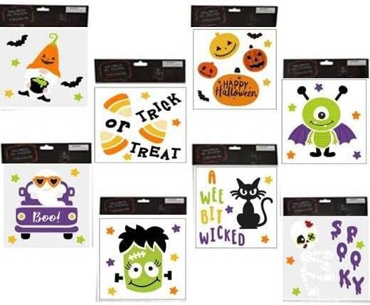 Fall Halloween Gel Sticker Window Clings Decoration Bundle with Ghost Bat Black Cat