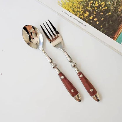Silverware Set For 8 with Two Rivets, Vintage 40-Piece Everyday Flatware Set with Wood Grain Bakelite Handle, Stainless Steel Cutlery Set, Dishwasher Safe, Knives Spoons and Forks Set