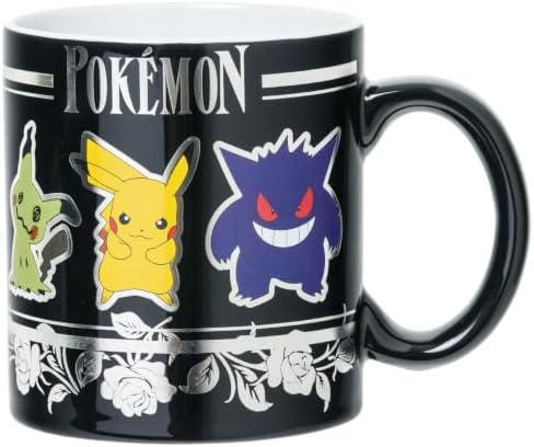 Silver Buffalo Pokémon Ghost Type Floral Badge Foil, Ceramic Mug, 20oz