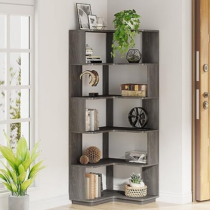 Tribesigns 6-Tier Corner Bookshelf, 65" Modern Tall Bookcase Book Shelf