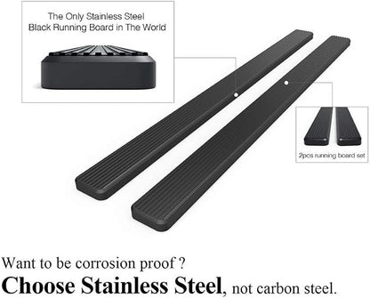 APS Running Boards (Nerf Bars Side Steps Step Bars) Compatible with Ford F250 F350 Super Duty 1999-2016 Regular Cab (Stainless Steel Black Powder Coated 6 inches)