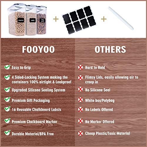 FOOYOO Cereal Containers Storage Set - 3 Piece Airtight Large Dry Cereal Container (135.2oz), BPA Free Dispenser Plastic Cereal Storage Containers with 16 Labels & Pen