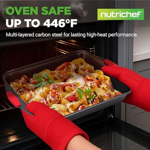 NutriChef Baking Pans Set - 6 Piece Bakeware with Nonstick Carbon Steel for Easy Release and Cleanup, Durable and Versatile Design, Includes Cookie Sheet, Loaf Pan, Muffin Tin & More