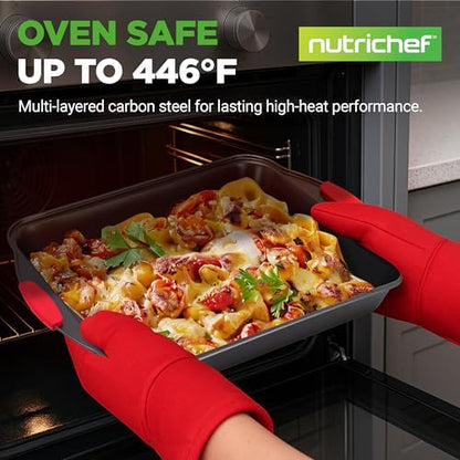 NutriChef Baking Pans Set - 6 Piece Bakeware with Nonstick Carbon Steel for Easy Release and Cleanup, Durable and Versatile Design, Includes Cookie Sheet, Loaf Pan, Muffin Tin & More