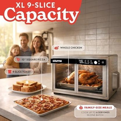 Gourmia French Door Digital Air Fryer Oven - XL 25QT Capacity, 12 Presets, FryForce 360° Tech, Dehydrate, Proof, Slow Cook, Fits 13” Pizza, 1700W, Stainless Steel