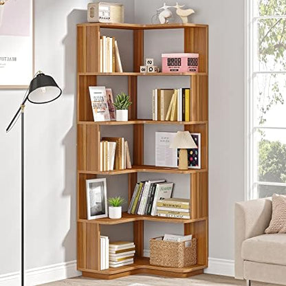 Tribesigns 6-Tier Corner Bookshelf, 65" Modern Tall Bookcase Book Shelf