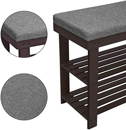 SONGMICS Bamboo Shoe Bench, 3-Tier Shoe Rack, 11.9 x 28.3 x 19.2 Inches