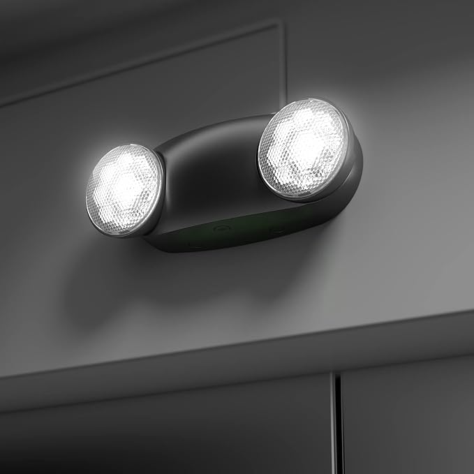 SPECTSUN 8 Pack Black Led Exit Sign with Emergency Lights &Battery Backup -Adjustable Hardwired 2 LED Head-UL Certified-120-277VAC