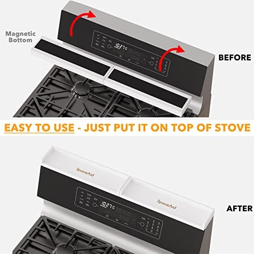 SpaceAid 30" Wide Kitchen Shelf Organizer for Stove, Magnetic Bamboo Spices Shelf for Home Stove Kitchen Storage Organization (Fit for Flat Top Only, White)