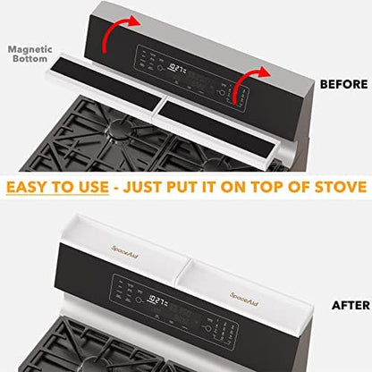SpaceAid 30" Wide Kitchen Shelf Organizer for Stove, Magnetic Bamboo Spices Shelf for Home Stove Kitchen Storage Organization (Fit for Flat Top Only, White)