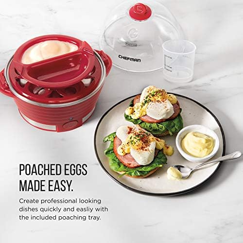 Chefman Electric Egg Cooker Boiler, Rapid Poacher, Food & Vegetable Steamer, Quickly Makes Up To 6, Hard, Medium or Soft Boiled, Poaching/Omelet Tray Included, Ready Signal, BPA-Free, Black