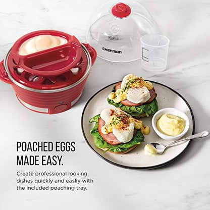 Chefman Electric Egg Cooker Boiler, Rapid Poacher, Food & Vegetable Steamer, Quickly Makes Up To 6, Hard, Medium or Soft Boiled, Poaching/Omelet Tray Included, Ready Signal, BPA-Free, Black