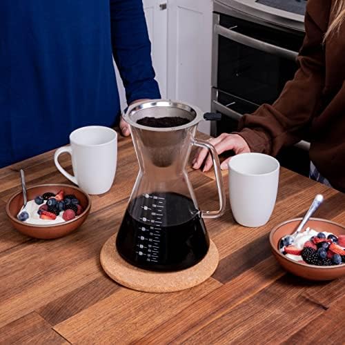 London Sip Glass Pour Over Coffee Carafe Coffee Maker with Reusable Stainless Steel Filter, Ergonomic Handle, and Easy-Pour Spout, 8-Cup (1200 mL)