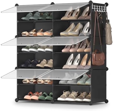 SONGMICS Shoe Rack, 6-Tier with Doors, 24-Pair Storage Cabinet