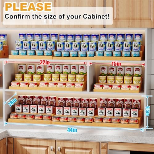 3-Tier Extra-Long Expandable Bamboo Can Rack for Pantry, Holds 45 Cans