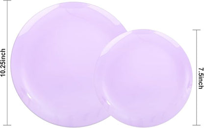 KIRE 60PCS Purple Plastic Plates Disposable - Heavy Duty Purple Plates Include 30Pcs 10.25” Dinner and 30Pcs 7.5” for Dessert/Salad - for Wedding/Bridal Shower