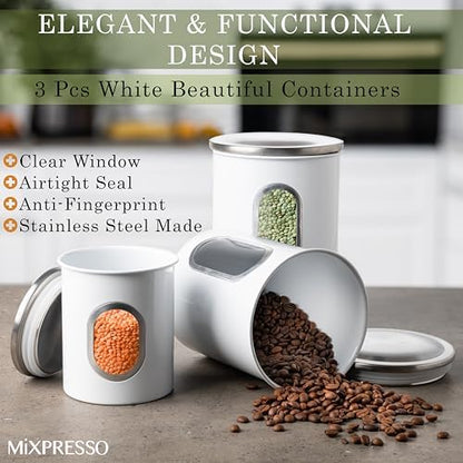 Mixpresso 3-Pcs White Canisters Set for Kitchen Storage Airtight Jars