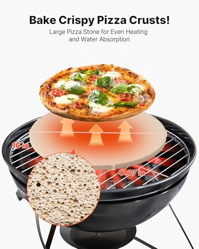 VEVOR Pizza Stone, 16 in Round Pizza Stone, 0.67" Thick Extra Large Baking-Stone with Rack Stand, 1450℉ Heat-Resistant Cooking Stones, for Kitchen Oven, Baking Pizzas, BBQ Grill