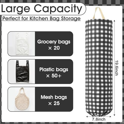 Gingham Plastic Bag Holder for Grocery Bag, Black