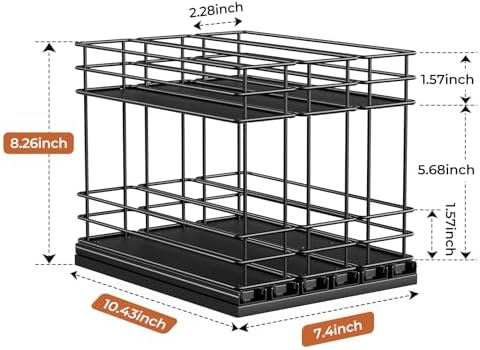 Mystozer Pull Out Spice Rack Organizer for Cabinet, Slide Out Spice Racks, Easy to Install Spice Cabinet Organizers, 7.4" Wx10.43 Dx8.26 H, 3 Drawers 2 Tiers(Black)
