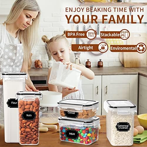 PRAKI Airtight Food Storage Containers with Lids, 12PCS Plastic Kitchen Storage Containers for Pantry Organizers and Storage - Cereal, Rice, Flour and Sugar Containers with Labels & Marker