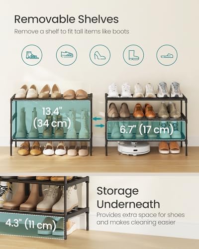 SONGMICS Shoe Rack, 3-Tier Stackable Metal Shoe Organizer, 24.5" Wide