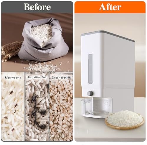 Lifewit Rice Container 29 Lbs, One-Press Dispenser, White 2 Packs