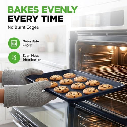 NutriChef Non-Stick Cookie Sheet Baking Pans, 2-Piece Oven Baking Trays w/ Superior Nonstick Coating - 15" x 11" & 13" x 9" Sizes for Convenient Roasting & Baking - Dishwasher Safe