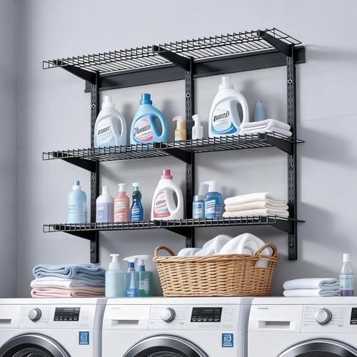 VEVOR 3-Tier Heavy Duty Wall Garage Shelving, 1 x 3 ft Steel Wall Mounted Shelving Unit, 11 x 36 Inch Per Shelf Floating Storage Metal Rack for Garage with 450 lbs Total Weight Capacity, Black