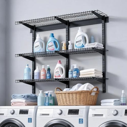 VEVOR 3-Tier Heavy Duty Wall Garage Shelving, 1 x 3 ft Steel Wall Mounted Shelving Unit, 11 x 36 Inch Per Shelf Floating Storage Metal Rack for Garage with 450 lbs Total Weight Capacity, Black