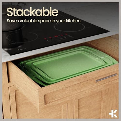 Green Marble 10-Piece Bakeware Sets, Nonstick Carbon Steel Baking Sheet & Pans, Stackable Space-Saving Bakeware, Dishwasher Safe, Stain-resistant, PFOAPFOSPTFE Free, Oven Safe Up To 450°F (230°C)