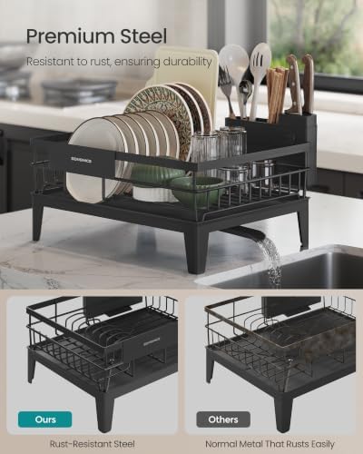 SONGMICS Dish Drying Rack, with Drainboard, Cutlery Holder