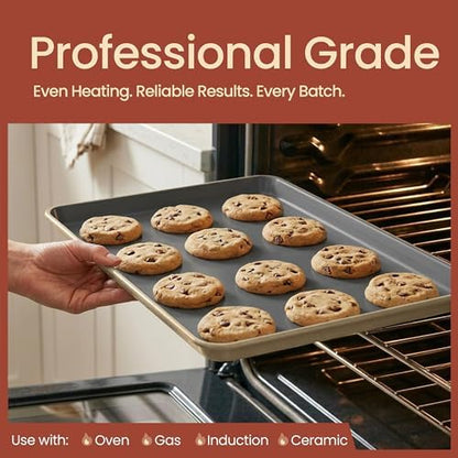 Bakken 8-Piece Ceramic Coated Bakeware Sets, Nonstick Aluminized Steel Pans with Muffin, Loaf, Cake, Roasting Pan, & Cooling Rack, Oven Safe Up To 500°F, Dishwasher Safe, BPA, PTFE & PFAS Free, Cream