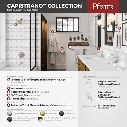 Pfister Capistrano Wall-Mounted Bathroom Hand Towel Ring Holder with Spot Defense Brushed Nickel Finish, Concealed Screw Installation and Premium Metal Construction BRBCSO0GS