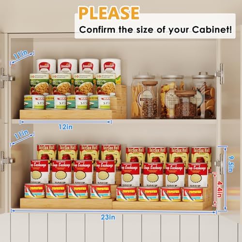 2-Pack Expandable Bamboo Can Organizer for Pantry Display, Holds 48 Cans