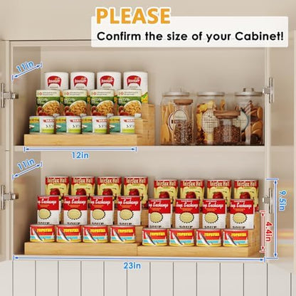 2-Pack Expandable Bamboo Can Organizer for Pantry Display, Holds 48 Cans
