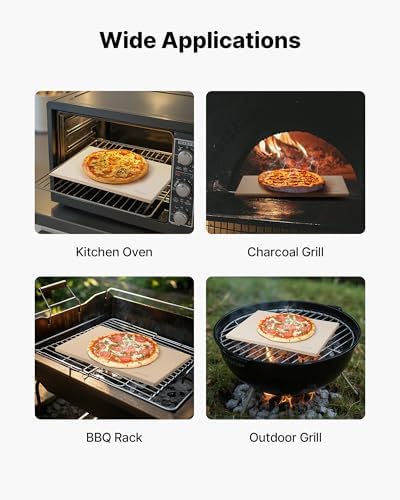 VEVOR Pizza Stone, 20 x 14 x 0.6 in Rectangular Cordierite Pizza Stone, 1450℉ Heat-Resistant Cook Stone, Extra Large Baking-Stone with Metal Peel, Scraper, for Kitchen Bake Oven, BBQ Grill