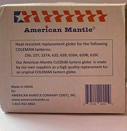 American Mantle Lantern Globe Replacement Height: 5¼" (133.35mm) Diameter 4 7⁄8" (123.83mm) | Clear Borosilicate Glass Fits Coleman Lanterns 214 282 285-700 288 321 355 5150-5159