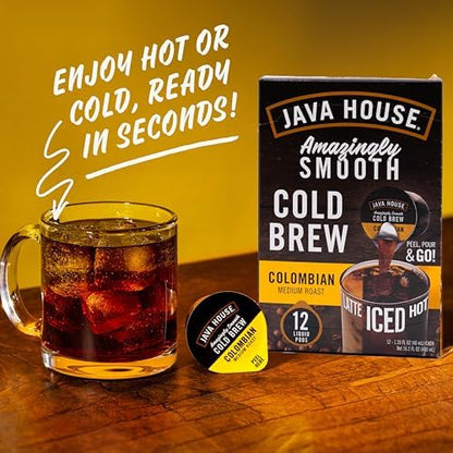 Java House Authentic Cold Brew Colombian Black Pods, Colombian, 12 Count,1.35 fl oz
